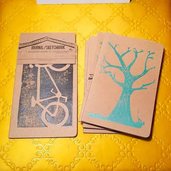Journal Sketchbook Recycled Handprinted 5 Books 1 is unlined - Picture 1 of 8